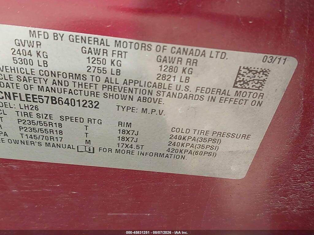 2CNFLEE57B6401232 2011 CHEVROLET EQUINOX photo no. 9