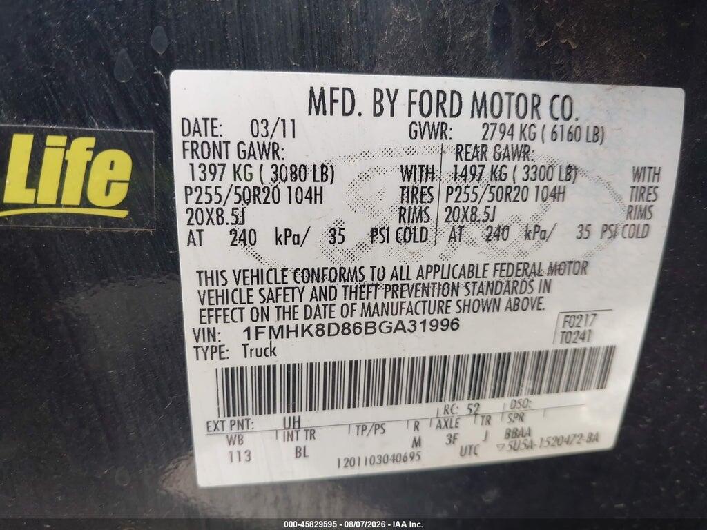 1FMHK8D86BGA31996 2011 FORD EXPLORER photo no. 9
