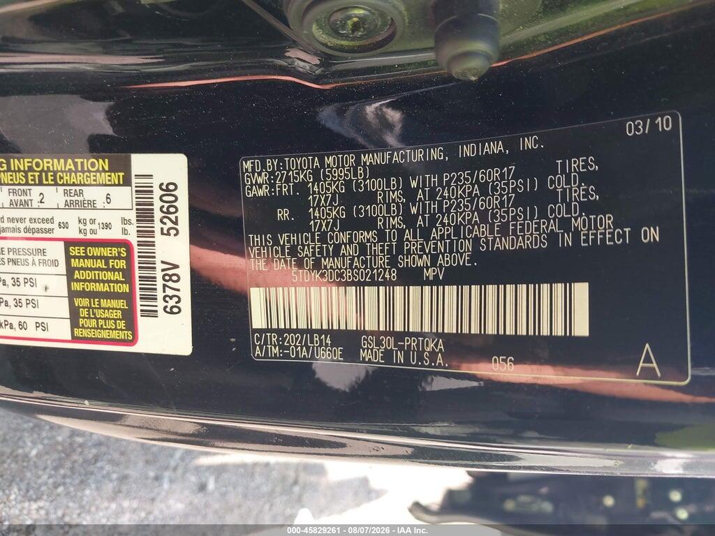 5TDYK3DC3BS021248 2011 TOYOTA SIENNA photo no. 9