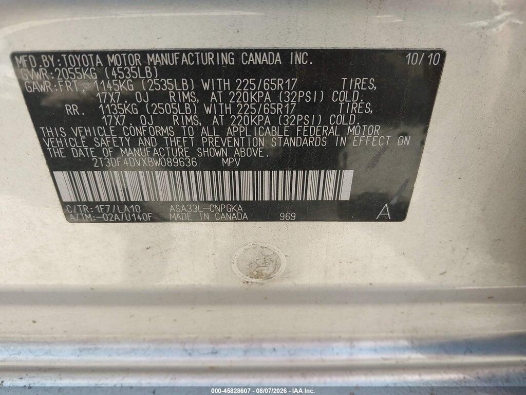2T3DF4DVXBW089636 2011 TOYOTA RAV4 photo no. 8
