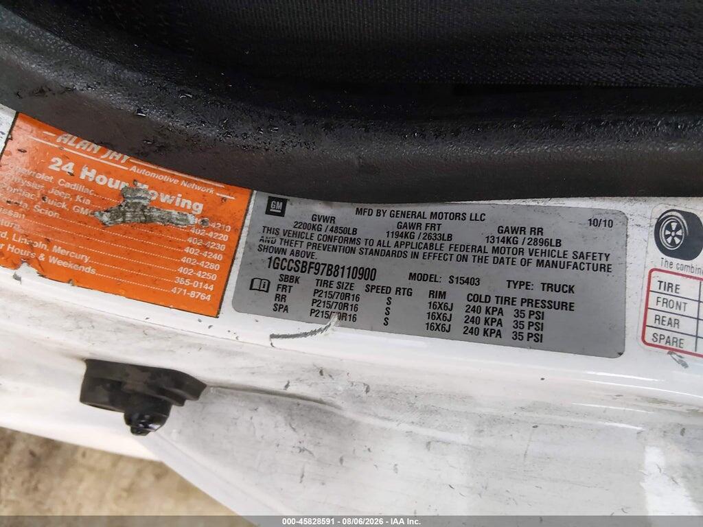 1GCCSBF97B8110900 2011 CHEVROLET COLORADO photo no. 9