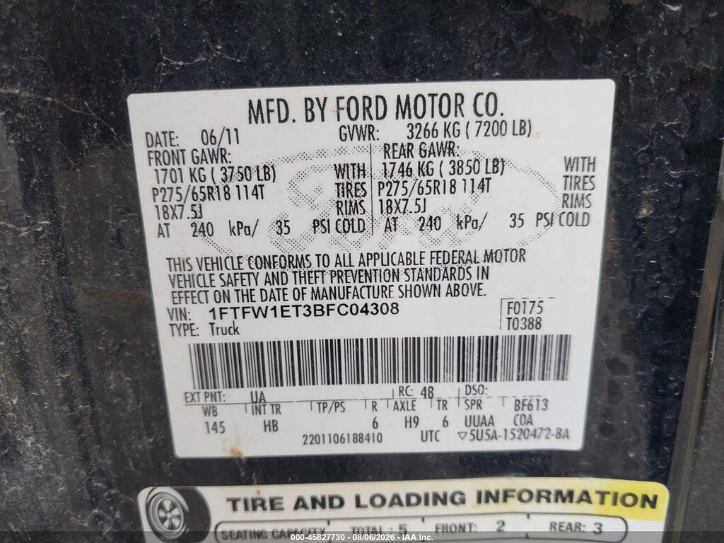 1FTFW1ET3BFC04308 2011 FORD F-150 photo no. 9