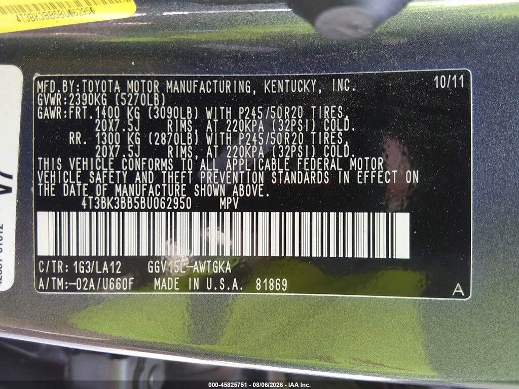4T3BK3BB5BU062950 2011 TOYOTA VENZA photo no. 9