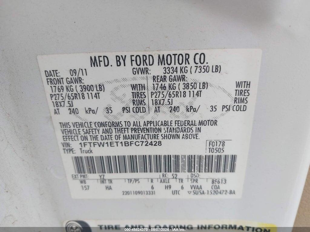 1FTFW1ET1BFC72428 2011 FORD F-150 photo no. 9