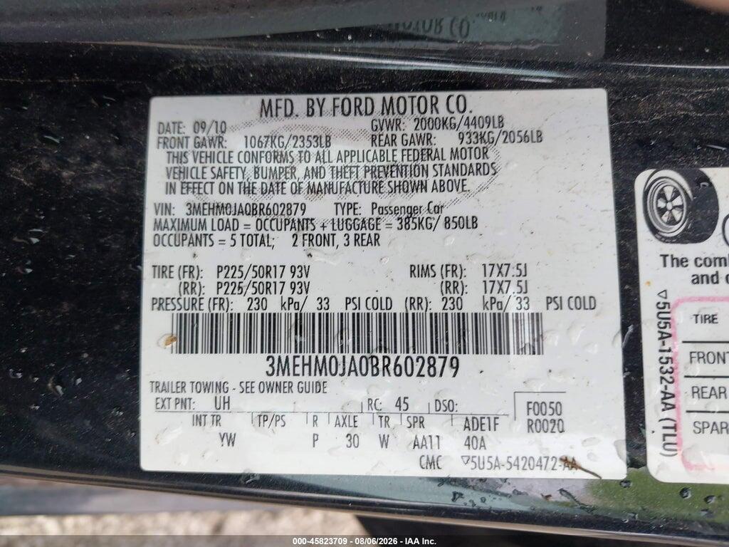 3MEHM0JA0BR602879 2011 MERCURY MILAN photo no. 9