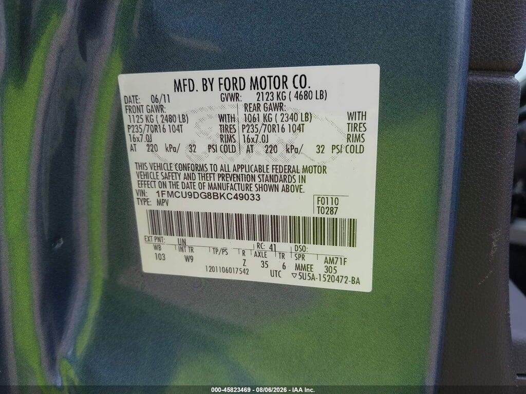 1FMCU9DG8BKC49033 2011 FORD ESCAPE photo no. 9