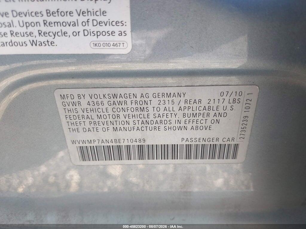 WVWMP7AN4BE710489 2011 VOLKSWAGEN CC photo no. 9