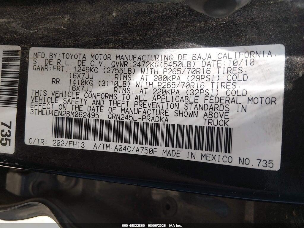 3TMLU4EN2BM062495 2011 TOYOTA TACOMA photo no. 9