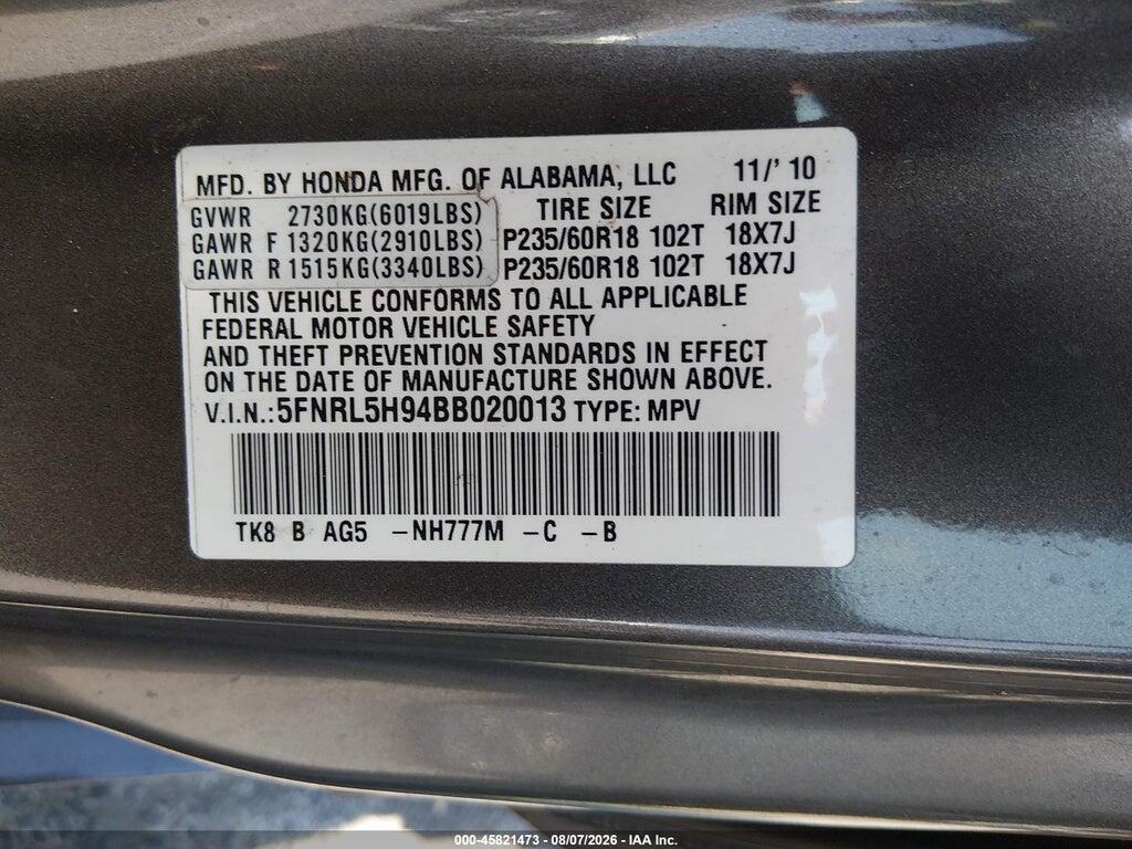 5FNRL5H94BB020013 2011 HONDA ODYSSEY photo no. 9