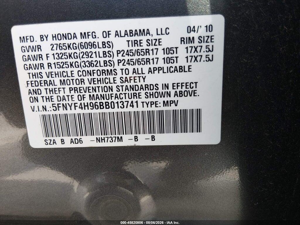 5FNYF4H96BB013741 2011 HONDA PILOT photo no. 9