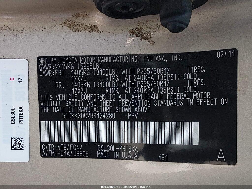 5TDKK3DC2BS124280 2011 TOYOTA SIENNA photo no. 9