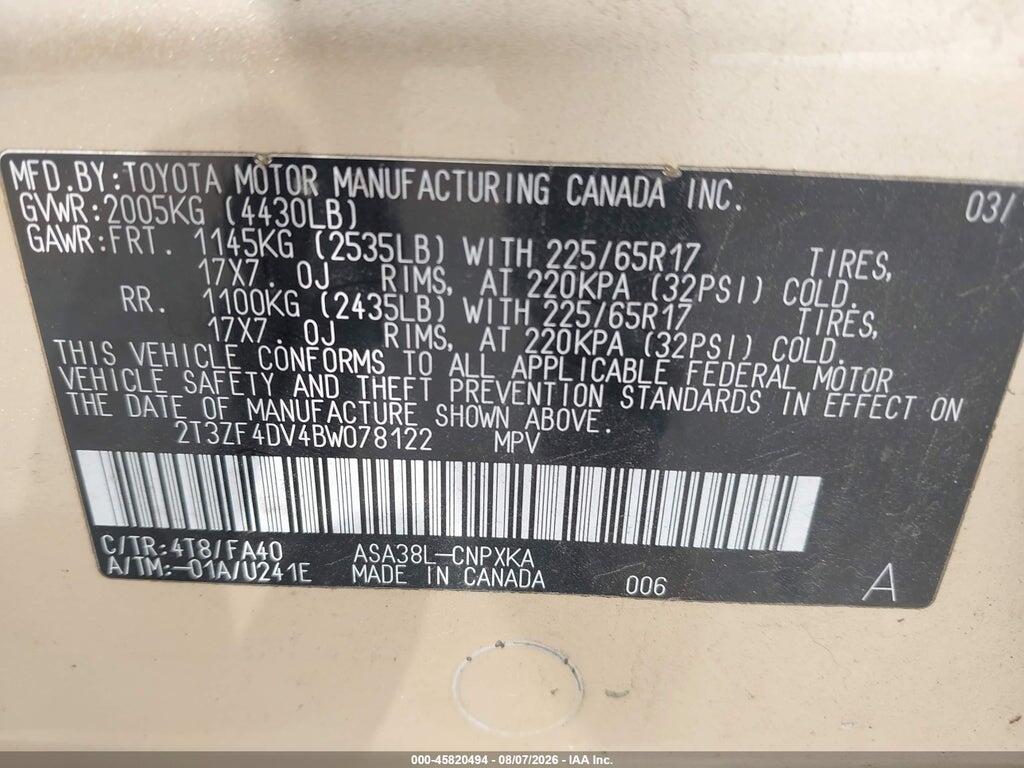 2T3ZF4DV4BW078122 2011 TOYOTA RAV4 photo no. 9