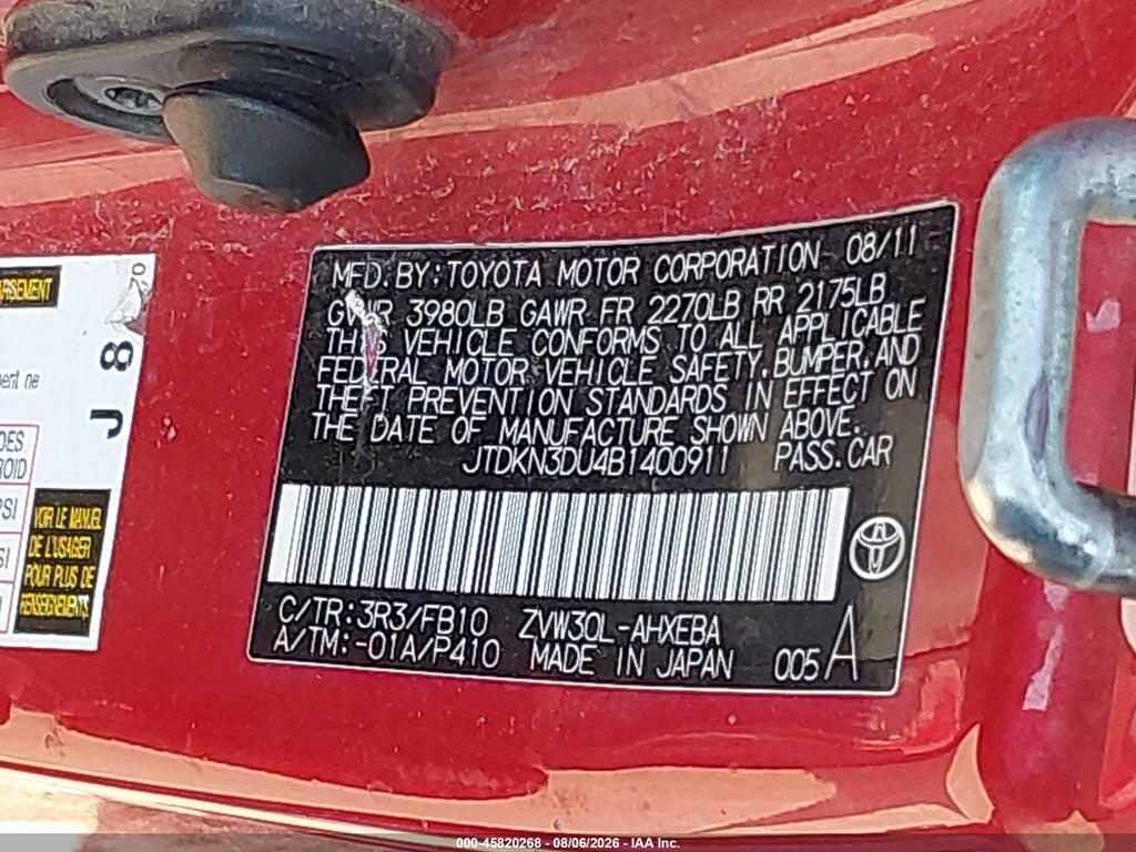 JTDKN3DU4B1400911 2011 TOYOTA PRIUS photo no. 9