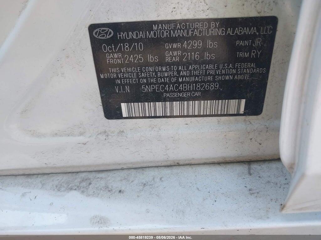 5NPEC4AC4BH182689 2011 HYUNDAI SONATA photo no. 9