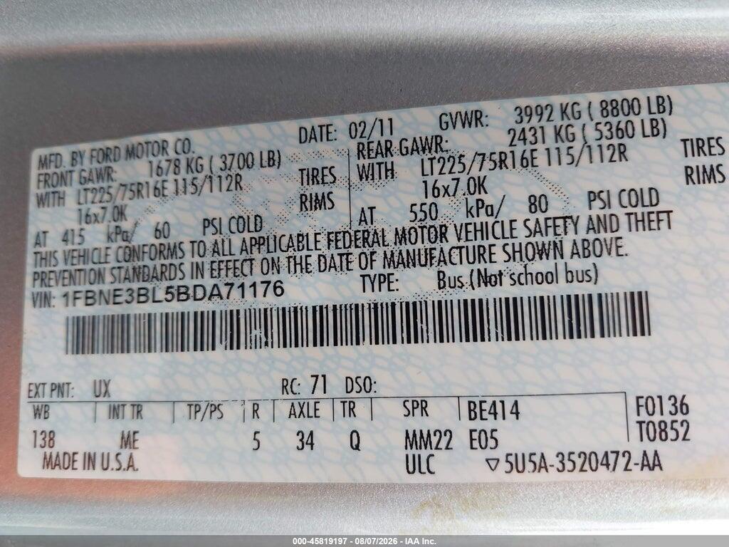 1FBNE3BL5BDA71176 2011 FORD E-350 SUPER DUTY photo no. 9