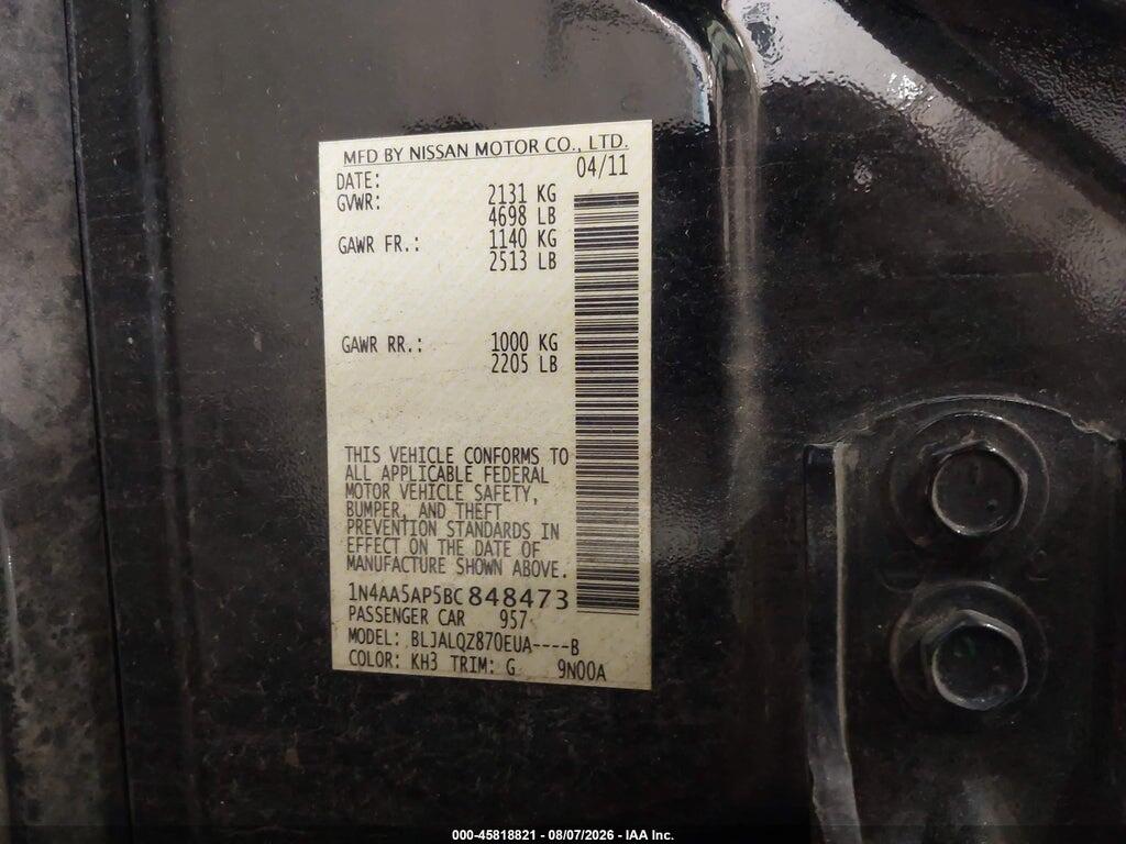 1N4AA5AP5BC848473 2011 NISSAN MAXIMA photo no. 9