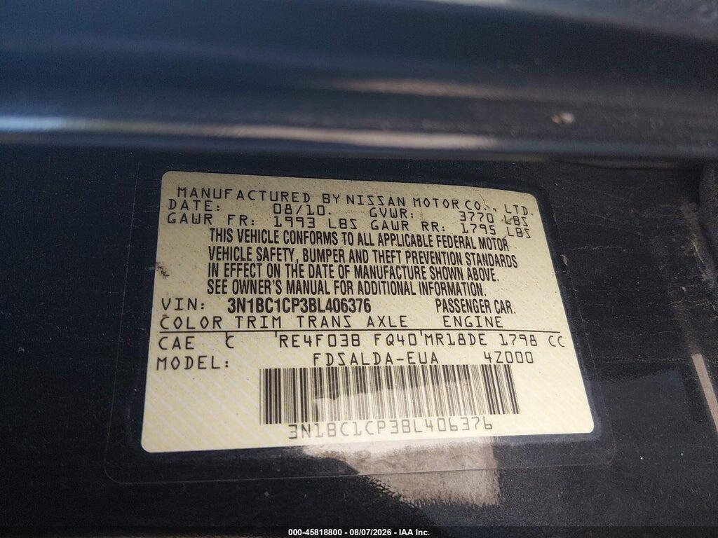 3N1BC1CP3BL406376 2011 NISSAN VERSA photo no. 9