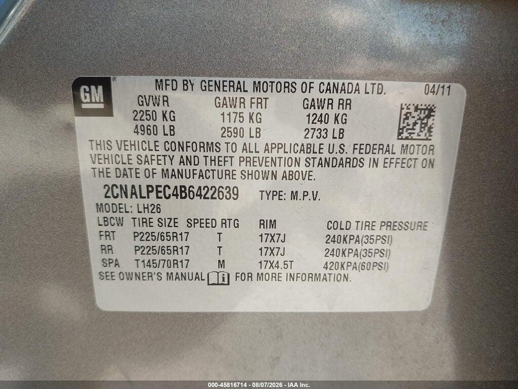 2CNALPEC4B6422639 2011 CHEVROLET EQUINOX photo no. 9