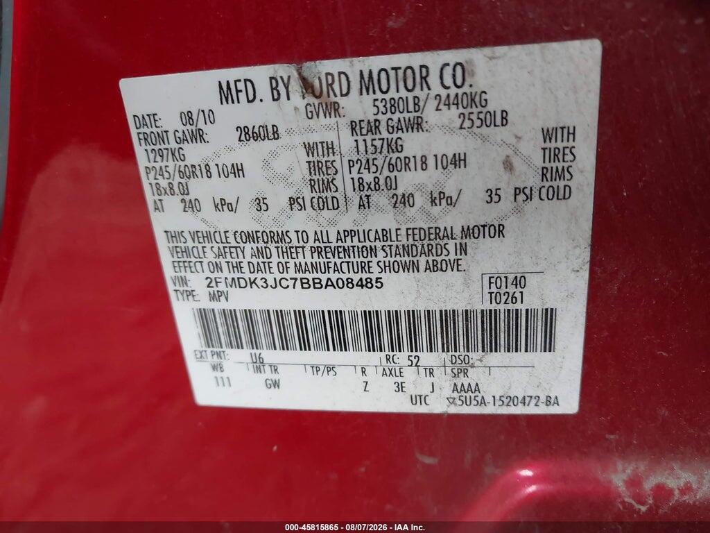 2FMDK3JC7BBA08485 2011 FORD EDGE photo no. 9