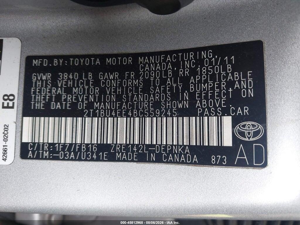 2T1BU4EE4BC559245 2011 TOYOTA COROLLA photo no. 9