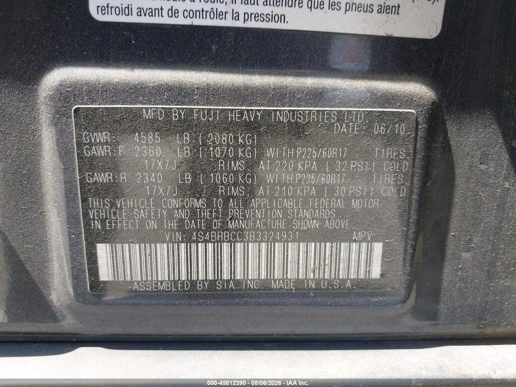 454BRBCC3B3324931 2011 SUBARU OUTBACK photo no. 9