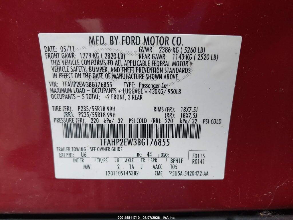 1FAHP2EW3BG176855 2011 FORD TAURUS photo no. 9
