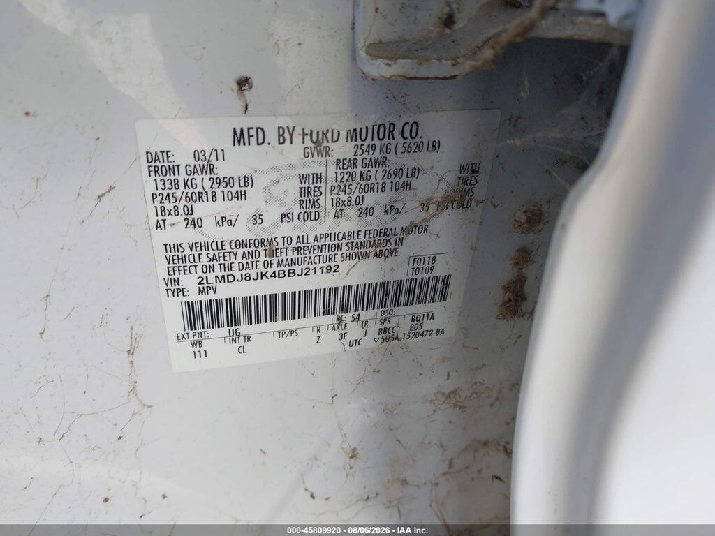 2LMDJ8JK4BBJ21192 2011 LINCOLN MKX photo no. 9