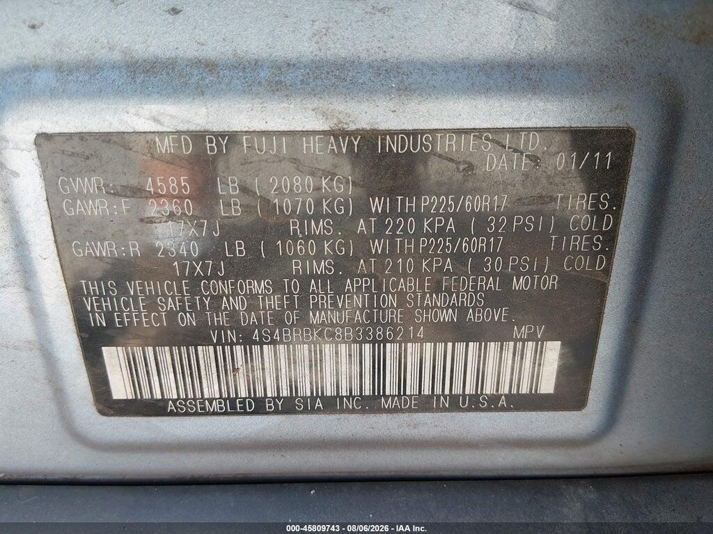 4S4BRBKC8B3386214 2011 SUBARU OUTBACK photo no. 9