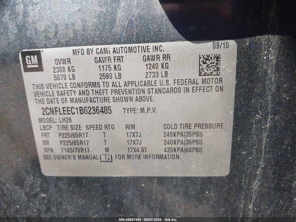 2CNFLEEC1B6236485 2011 CHEVROLET EQUINOX photo no. 9