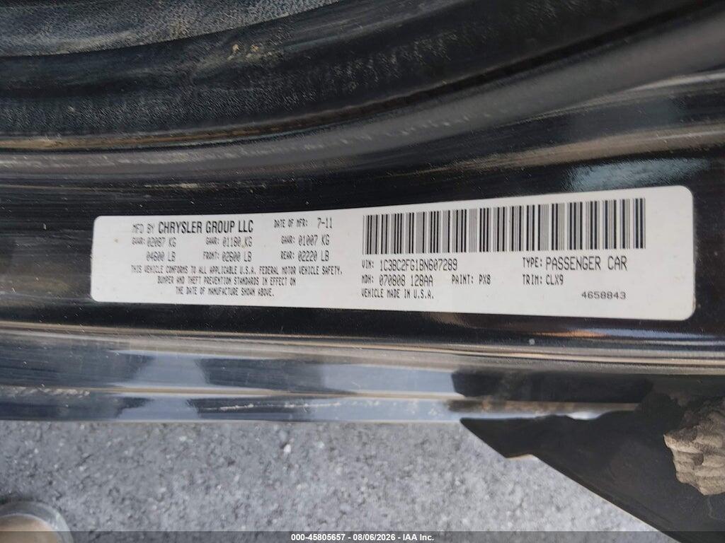 1C3BC2FG1BN607289 2011 CHRYSLER 200 photo no. 9