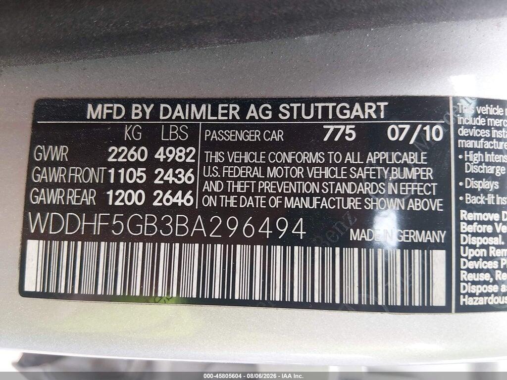 WDDHF5GB3BA296494 2011 MERCEDES-BENZ E 350 photo no. 9