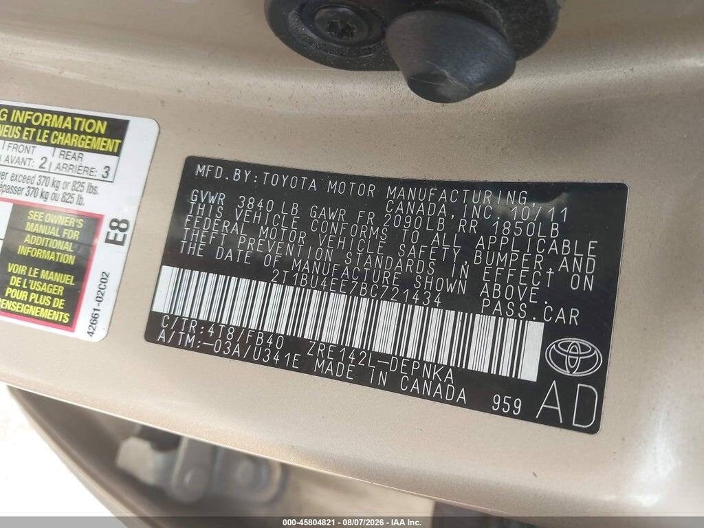 2T1BU4EE7BC721434 2011 TOYOTA COROLLA photo no. 9