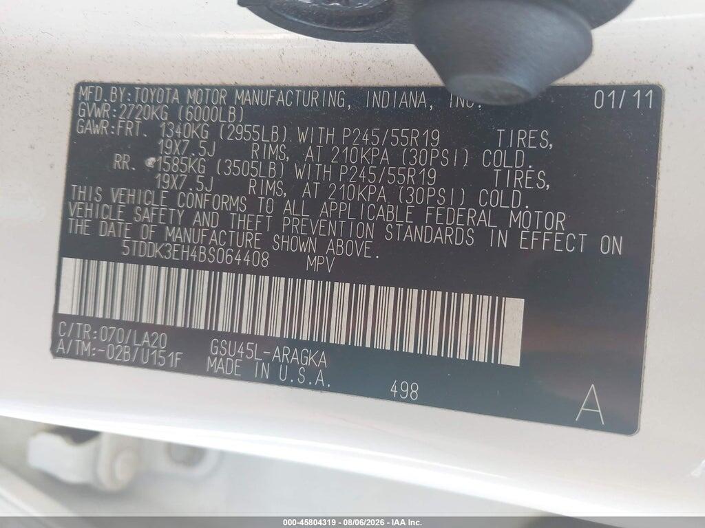 5TDDK3EH4BS064408 2011 TOYOTA HIGHLANDER photo no. 9