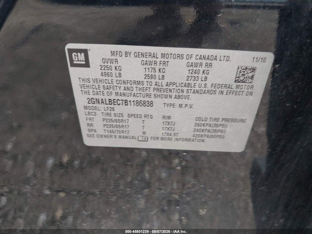 2GNALBEC7B1186838 2011 CHEVROLET EQUINOX photo no. 9