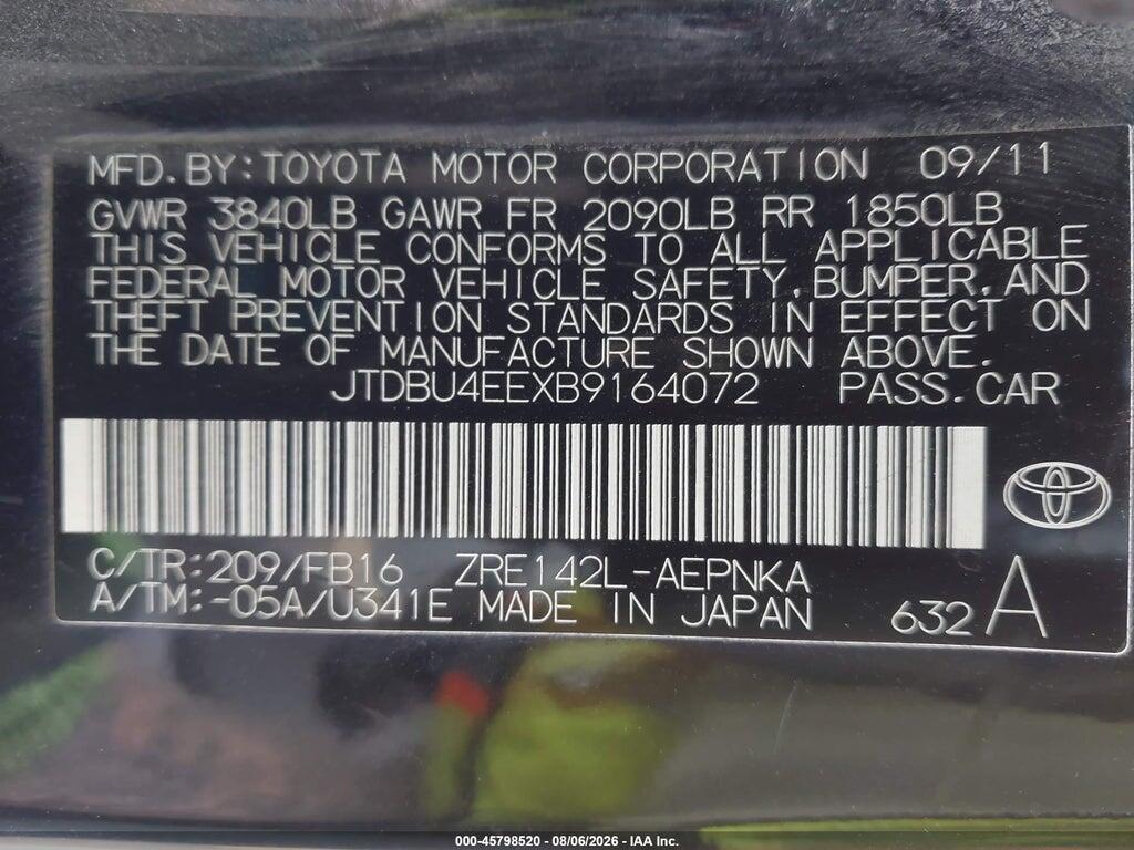 JTDBU4EEXB9164072 2011 TOYOTA COROLLA photo no. 9