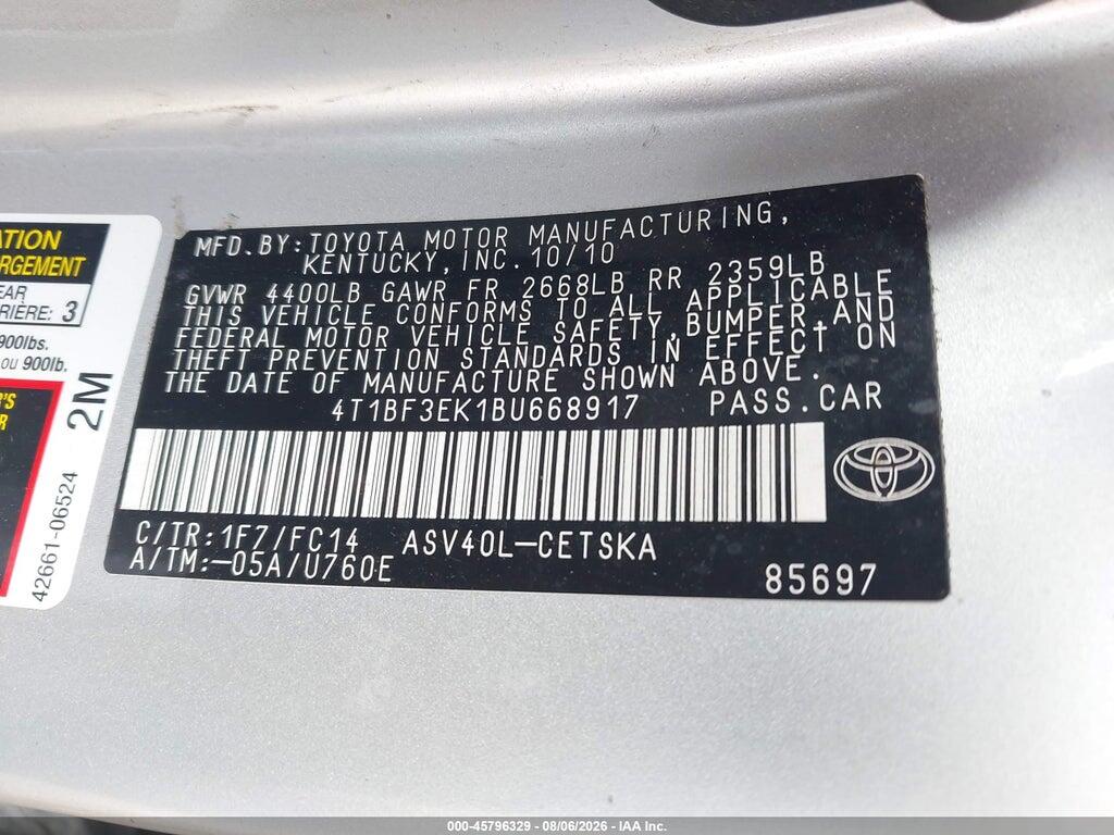 4T1BF3EK1BU668917 2011 TOYOTA CAMRY photo no. 9
