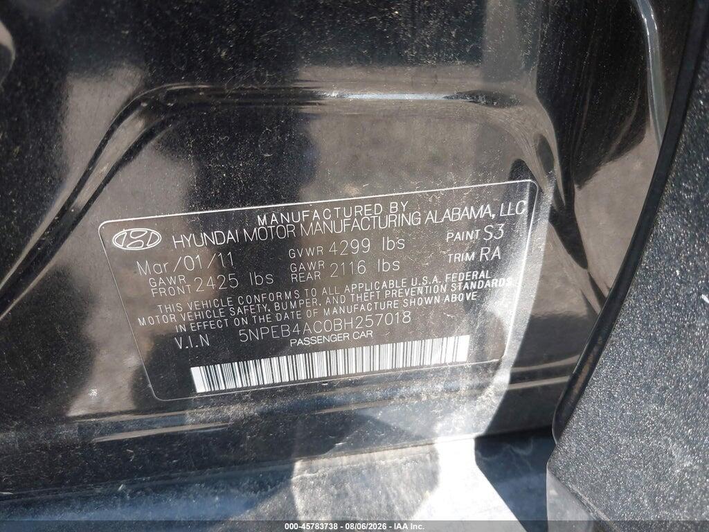 5NPEB4AC0BH257018 2011 HYUNDAI SONATA photo no. 9