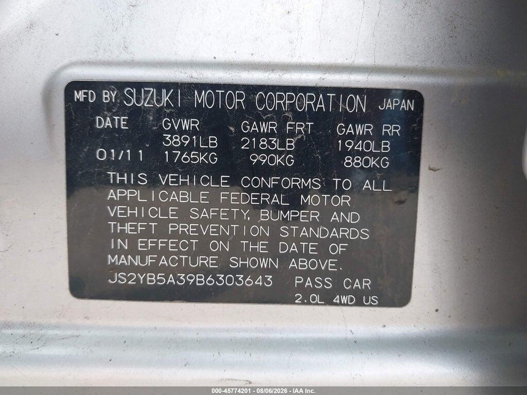 JS2YB5A39B6303643 2011 SUZUKI SX4 photo no. 9