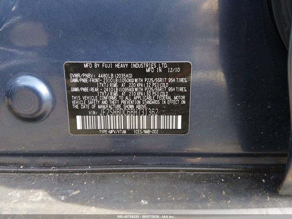 JF2SHBDC6BH731362 2011 SUBARU FORESTER photo no. 9