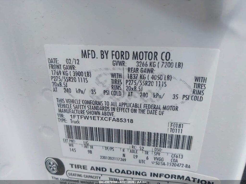 1FTFW1ETXCFA85318 2012 FORD F-150 photo no. 9
