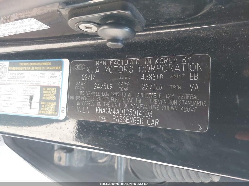 KNAGM4AD1C5014103 2012 KIA OPTIMA HYBRID photo no. 9