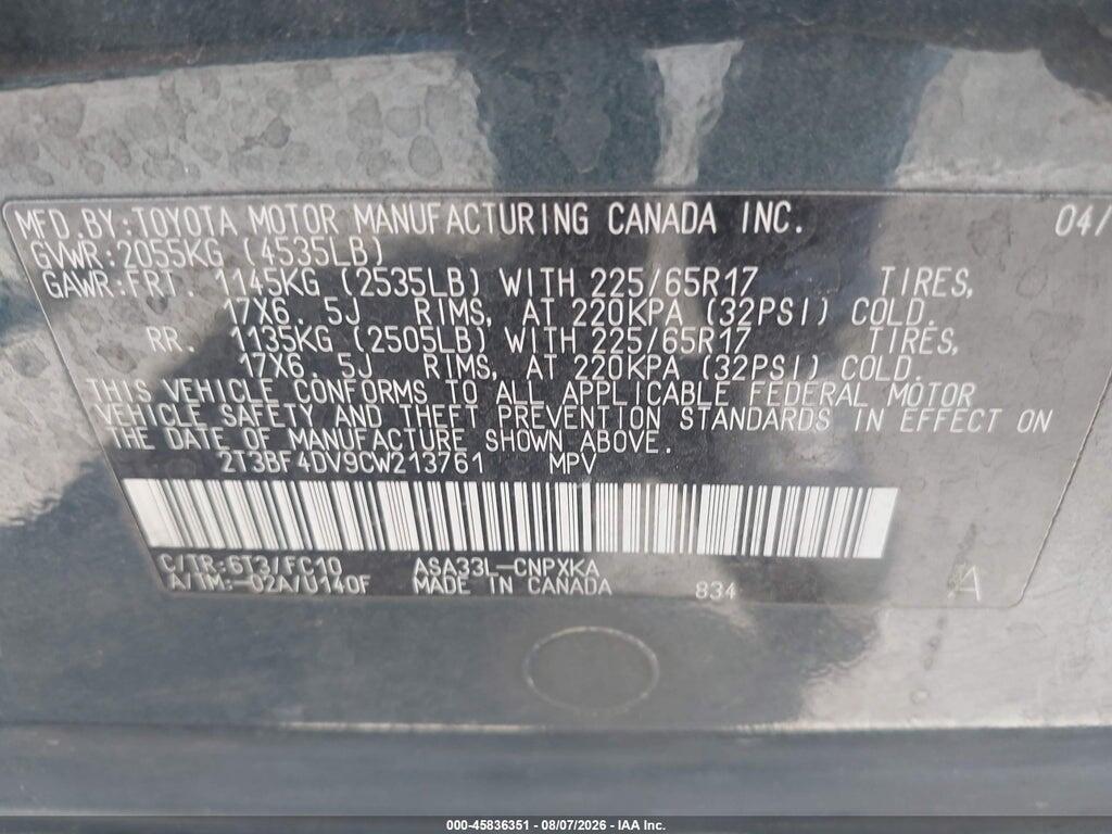 2T3BF4DV9CW213761 2012 TOYOTA RAV4 photo no. 9