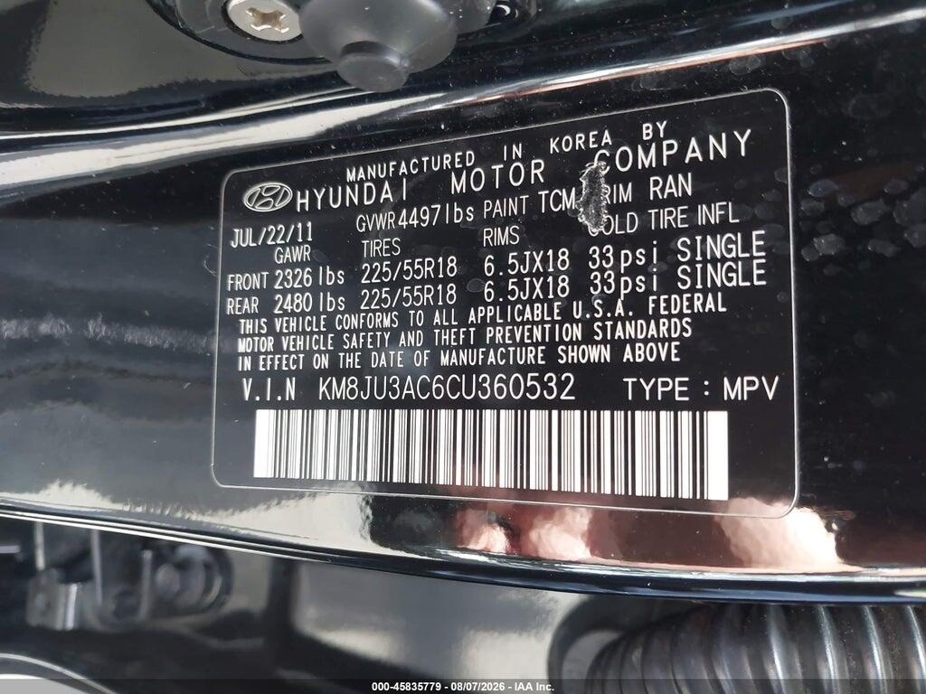 KM8JU3AC6CU360532 2012 HYUNDAI TUCSON photo no. 9