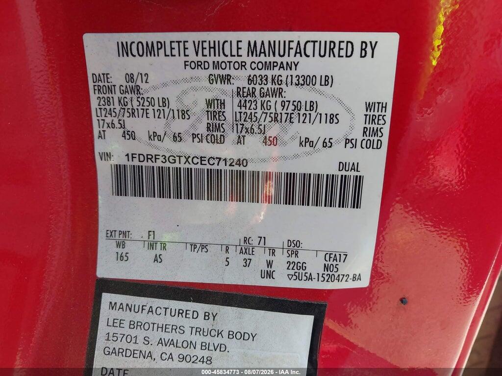 1FDRF3GTXCEC71240 2012 FORD F-350 CHASSIS photo no. 8