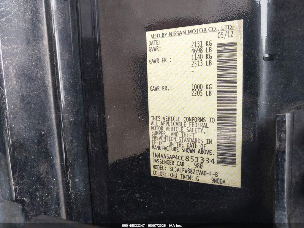 1N4AA5AP4CC851334 2012 NISSAN MAXIMA photo no. 9