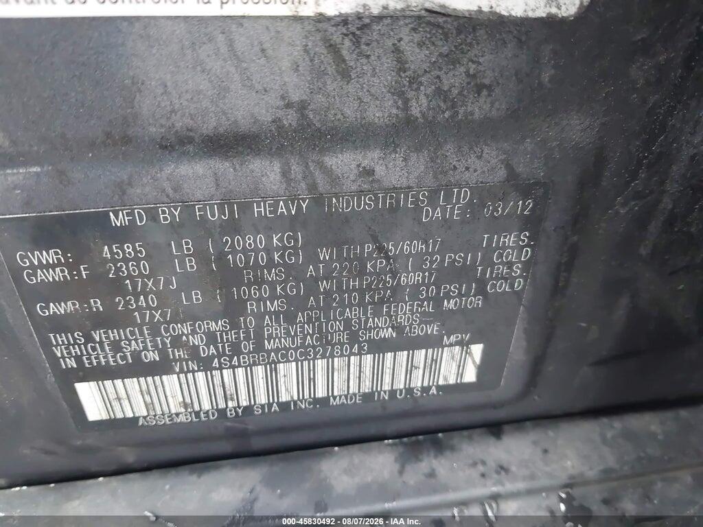 4S4BRBAC0C3278043 2012 SUBARU OUTBACK photo no. 9