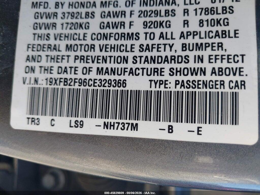 19XFB2F96CE329366 2012 HONDA CIVIC photo no. 9