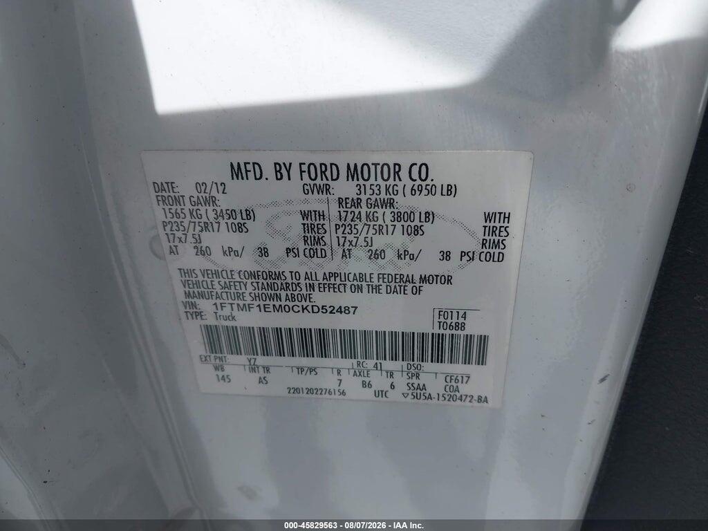 1FTMF1EM0CKD52487 2012 FORD F-150 photo no. 9