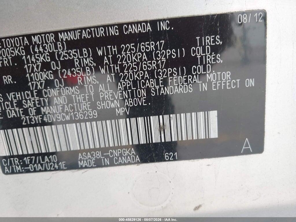 2T3YF4DV9CW136299 2012 TOYOTA RAV4 photo no. 9