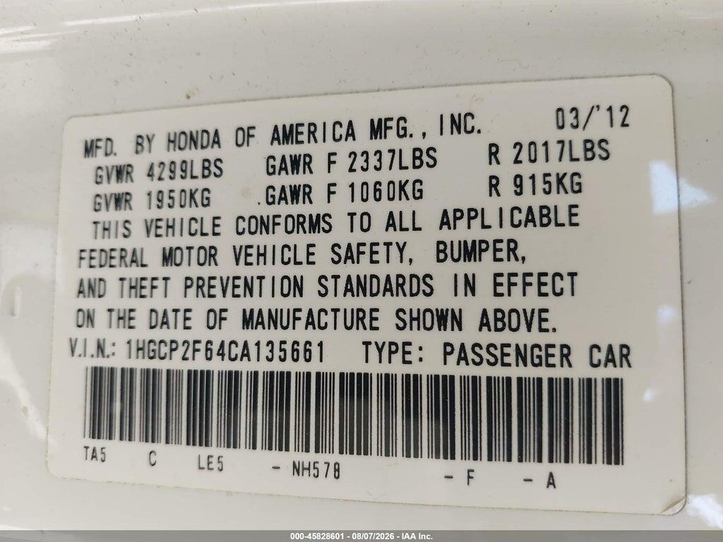 1HGCP2F64CA135661 2012 HONDA ACCORD photo no. 9